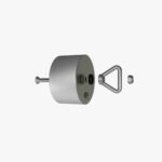 Detailfoto van een Beast vismagneet in onderdelen, met losse bout, rubberen ring, magneetkern, oogbout en moer voor montage.