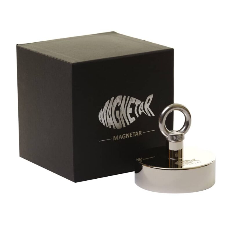 Enkelzijdige 500kg vismagneet voor het magneetvissen, magneet met een rond oog, inclusief zwarte doos met Magnetar logo