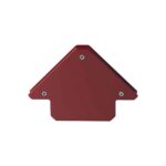 Rode pijlvormige lasmagneet, geschikt voor het nauwkeurig uitlijnen en positioneren van metalen hoeken tijdens lassen.